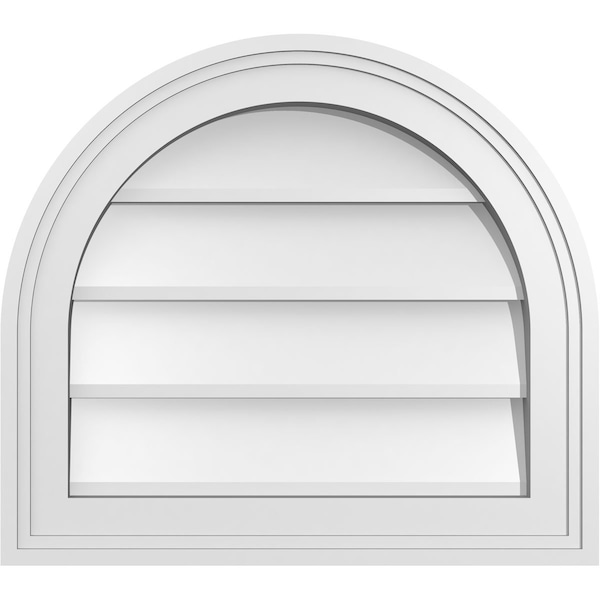 Ekena Millwork Round Top Surface Mount PVC Gable Vent w/ 2"W x 1-1/2"P Brickmould Frame, 18"W x 16"H GVPRT18X1602SN - main